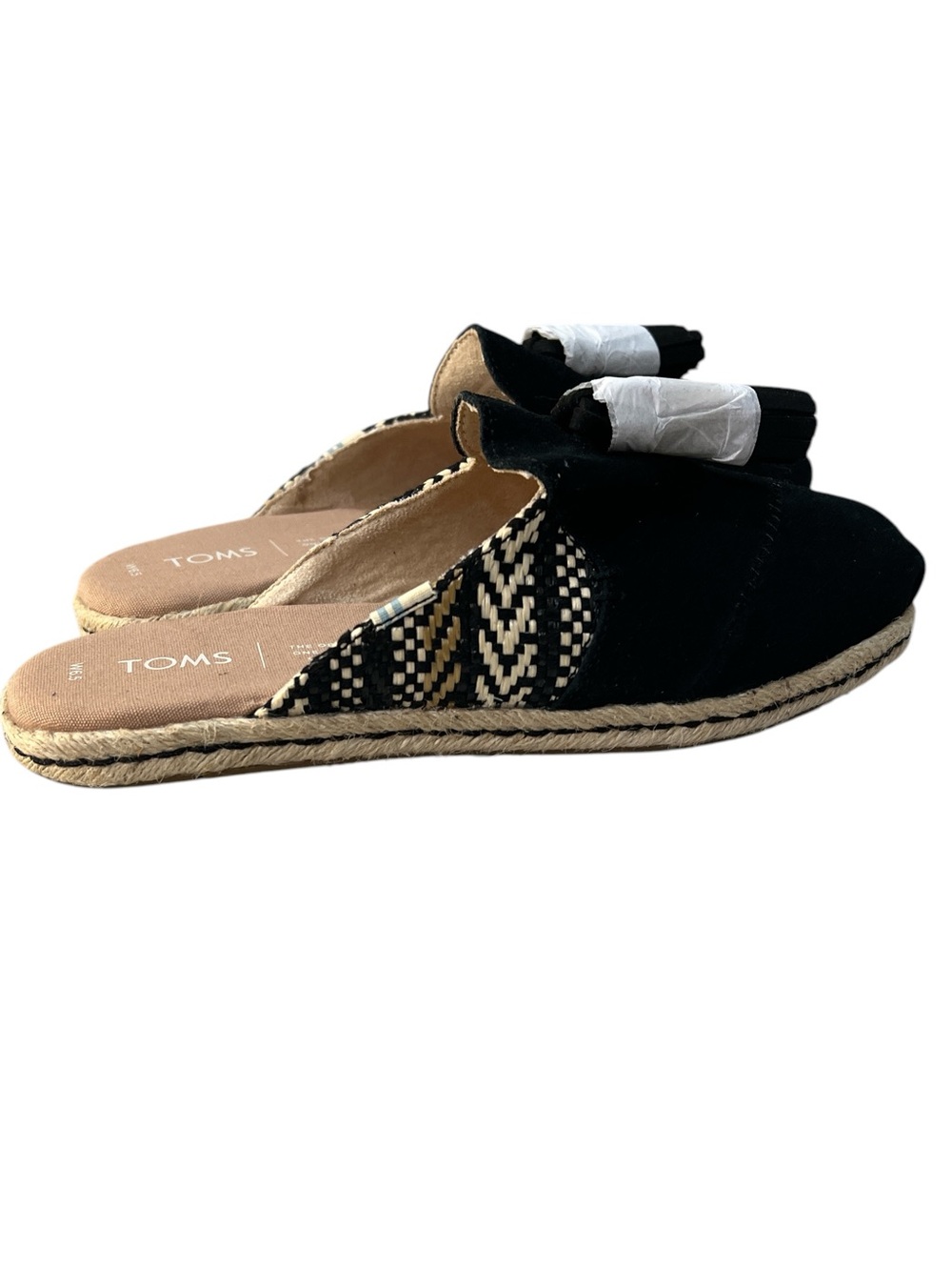 TOMS Tassel Mule Espadrille Black Woven Suede Womens 6.5 NEW